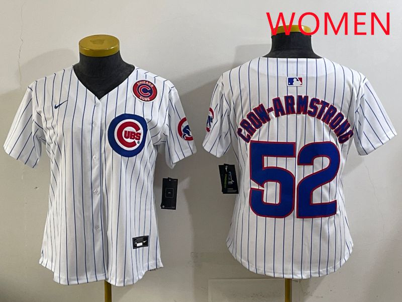 Women 2025 Chicago Cubs 52 Crow-Armstrong White Stripe Game Nike MLB Jersey style 6